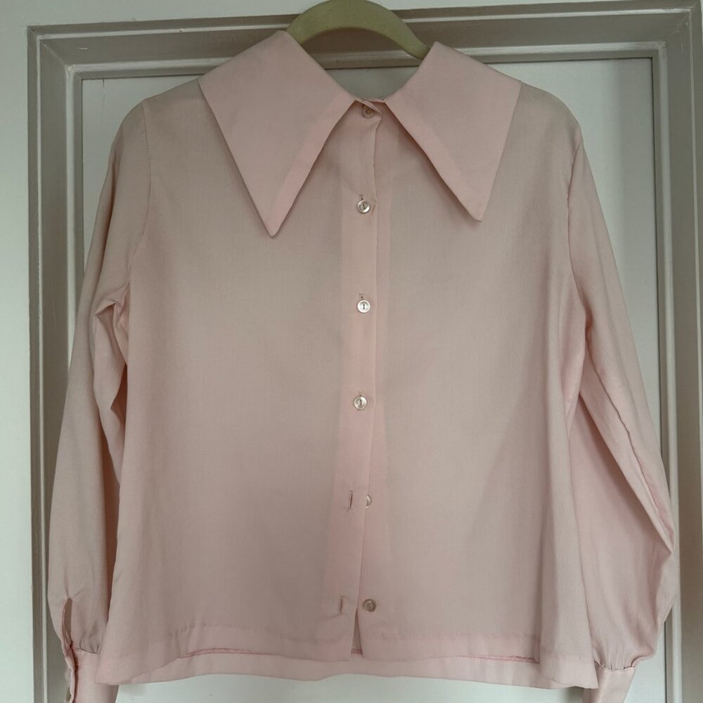 Vintage Baby Pink Oversized collar long sleeve blouse
